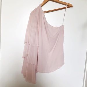 Light Blush Pink One Shoulder Ruffle Blouse Top